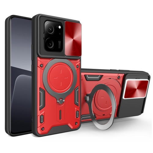 

For Xiaomi 13T / Redmi K60 Ultra CD Texture Sliding Camshield Magnetic Holder Phone Case(Red)