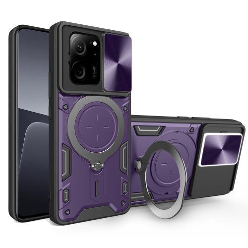 

For Xiaomi 13T / Redmi K60 Ultra CD Texture Sliding Camshield Magnetic Holder Phone Case(Purple)