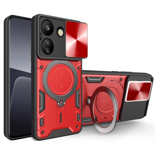 

For Xiaomi Redmi 13C 4G CD Texture Sliding Camshield Magnetic Holder Phone Case(Red)