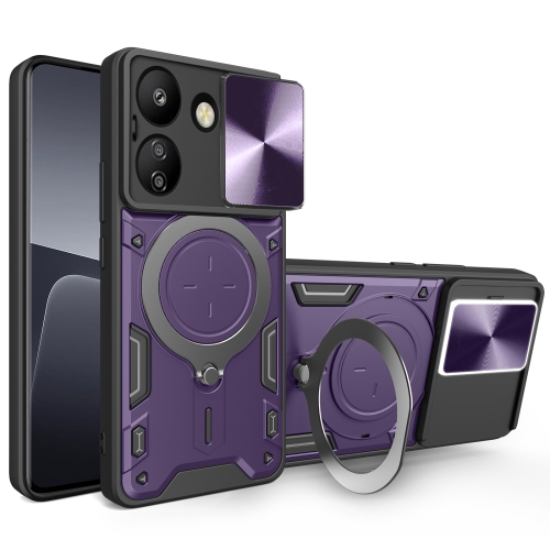 

For Xiaomi Redmi 13C 4G CD Texture Sliding Camshield Magnetic Holder Phone Case(Purple)