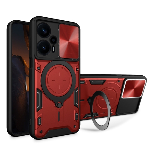 

For Xiaomi Redmi Note 12 Turbo CD Texture Sliding Camshield Magnetic Holder Phone Case(Red)