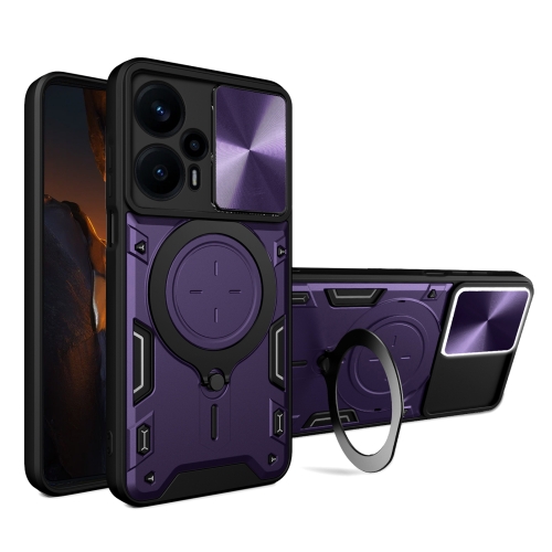 

For Xiaomi Redmi Note 12 Turbo CD Texture Sliding Camshield Magnetic Holder Phone Case(Purple)