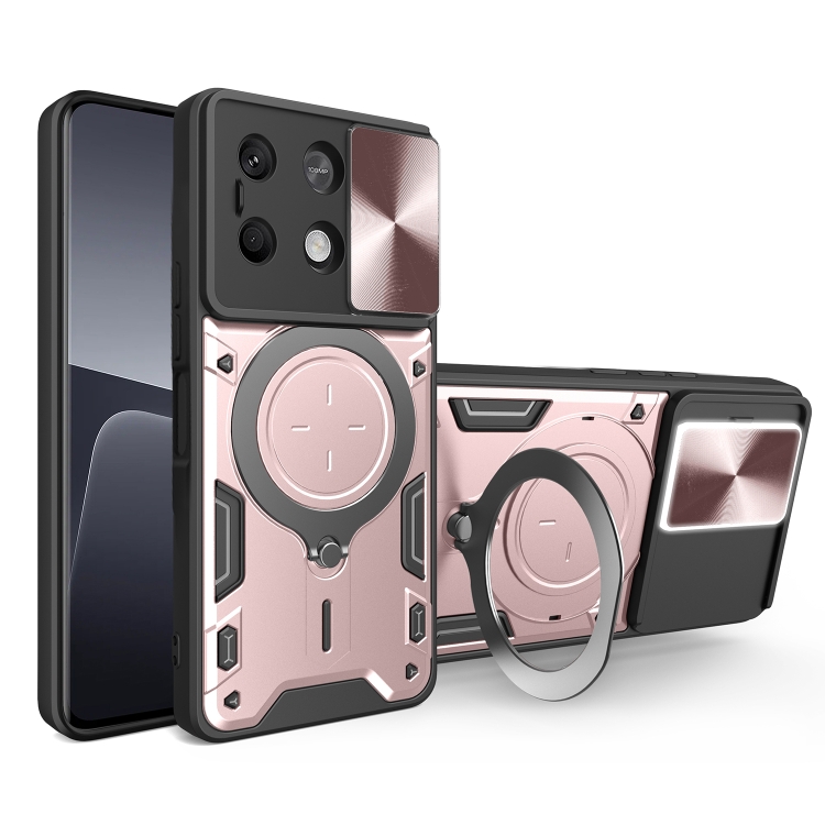 

For Xiaomi Redmi Note 13 5G CD Texture Sliding Camshield Magnetic Holder Phone Case(Pink)