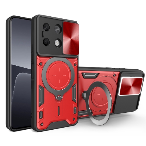 

For Xiaomi Redmi Note 13 5G CD Texture Sliding Camshield Magnetic Holder Phone Case(Red)