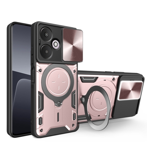

For Xiaomi Redmi 13C 5G Global CD Texture Sliding Camshield Magnetic Holder Phone Case(Pink)