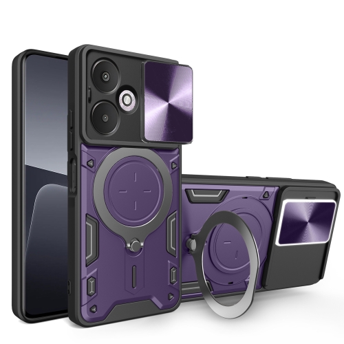 

For Xiaomi Redmi 13C 5G Global CD Texture Sliding Camshield Magnetic Holder Phone Case(Purple)