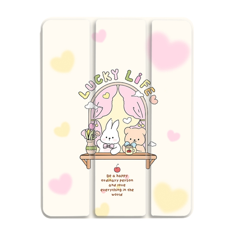 

For iPad Air / Air 2 / 9.7 2017 / 2018 3-Fold 360 Rotation Painted Leather Smart Tablet Case(Bear Bunny)