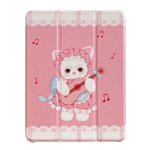 

For iPad Air / Air 2 / 9.7 2017 / 2018 3-Fold 360 Rotation Painted Leather Smart Tablet Case(Guitar Cat)