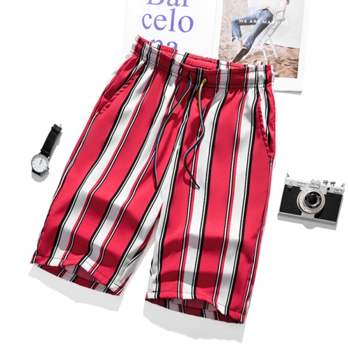 

Men Summer Thin Straight Leg Casual Shorts, Size:M(Red White Stripes)