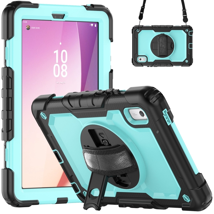 

For Lenovo Tab M9 Silicone Hybrid PC Tablet Case with Shoulder Strap(Light Blue PC)