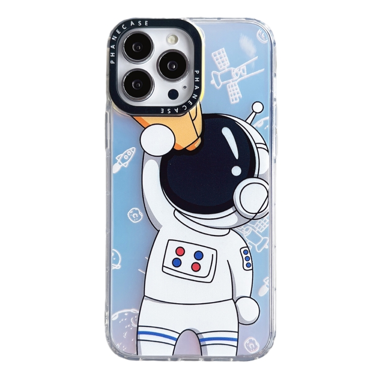 

For iPhone 14 Plus Astronaut Pattern Shockproof PC Protective Phone Case(White with Telescope)