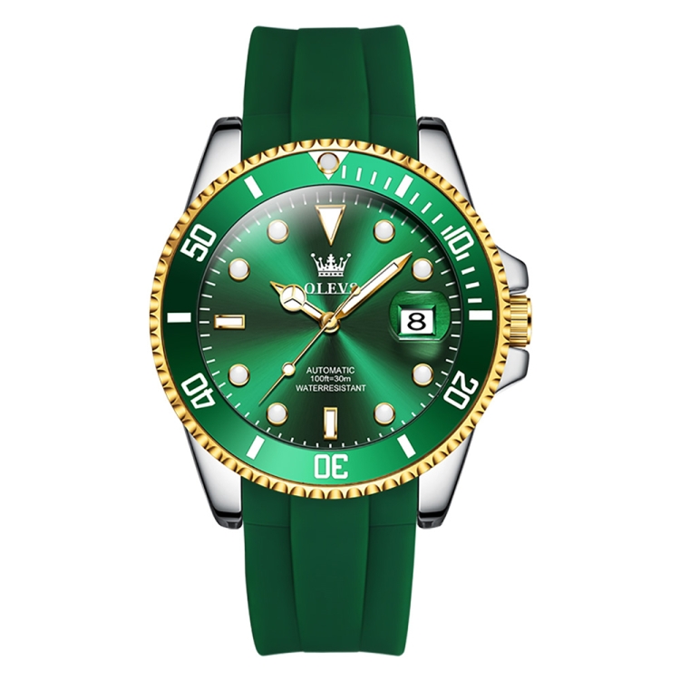 

OLEVS 6650 Men Luminous Waterproof Silicone Strap Mechanical Watch(Green + Gold)