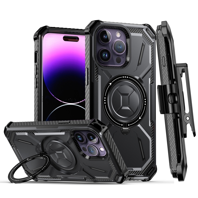 

For iPhone 14 Pro Armor Series Holder Phone Case with Back Clip(Black)