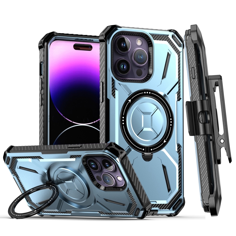 

For iPhone 14 Pro Armor Series Holder Phone Case with Back Clip(Blue)