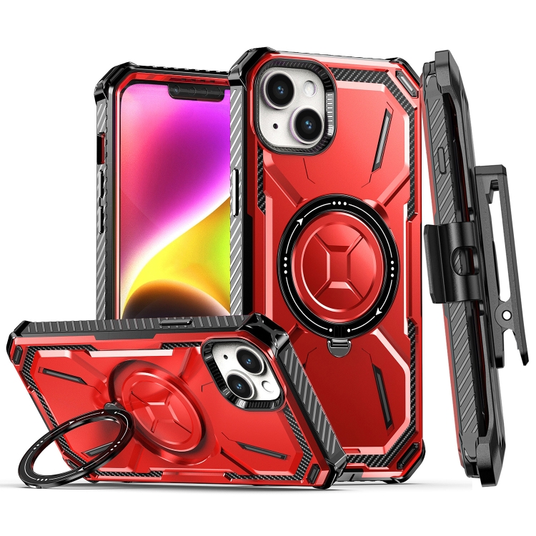 

For iPhone 14 Armor Series Holder Phone Case with Back Clip(Red)