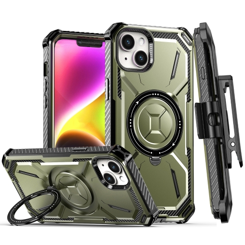 

For iPhone 14 Plus Armor Series Holder Phone Case with Back Clip(Army Green)