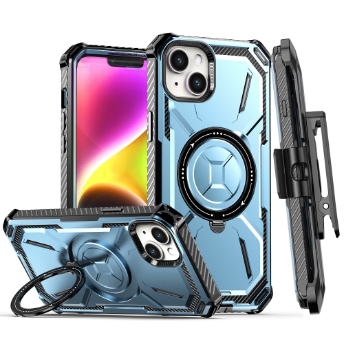 

For iPhone 14 Plus Armor Series Holder Phone Case with Back Clip(Blue)