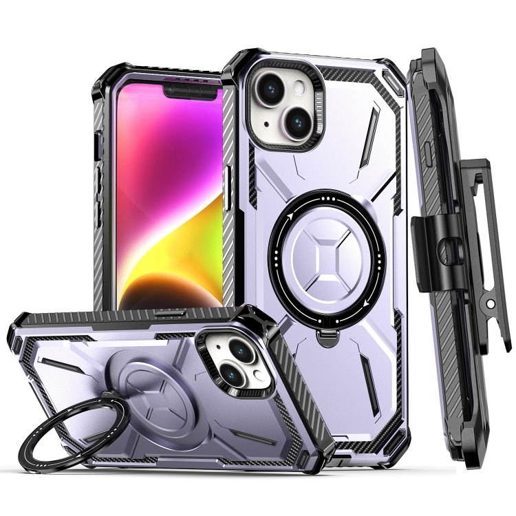 

For iPhone 14 Plus Armor Series Holder Phone Case with Back Clip(Purple)