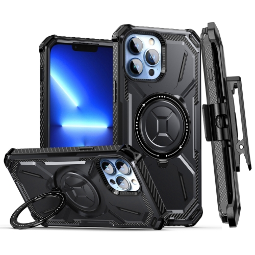 

For iPhone 13 Pro Max Armor Series Holder Phone Case with Back Clip(Black)