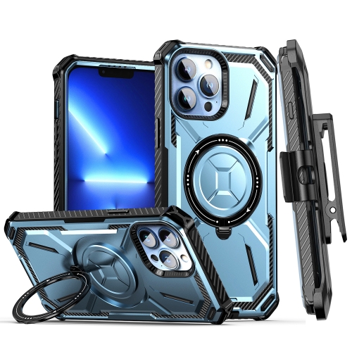 

For iPhone 13 Pro Max Armor Series Holder Phone Case with Back Clip(Blue)