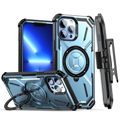 

For iPhone 13 Pro Armor Series Holder Phone Case with Back Clip(Blue)