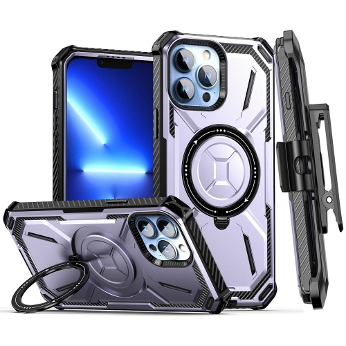 

For iPhone 13 Pro Armor Series Holder Phone Case with Back Clip(Purple)
