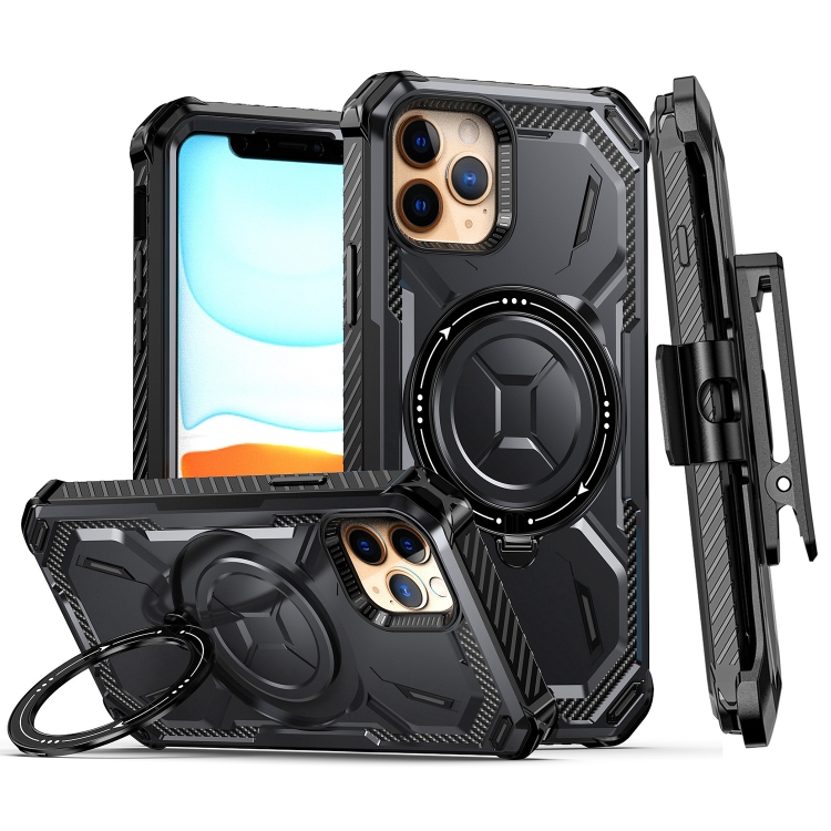 

For iPhone 13 Armor Series Holder Phone Case with Back Clip(Black)