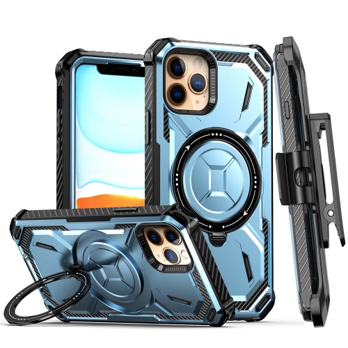 

For iPhone 13 Armor Series Holder Phone Case with Back Clip(Blue)