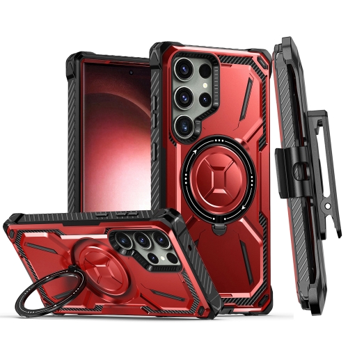 

For Samsung Galaxy S23 Ultra 5G Armor Series Holder Phone Case with Back Clip(Red)