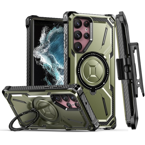 

For Samsung Galaxy S22 Ultra 5G Armor Series Holder Phone Case with Back Clip(Army Green)