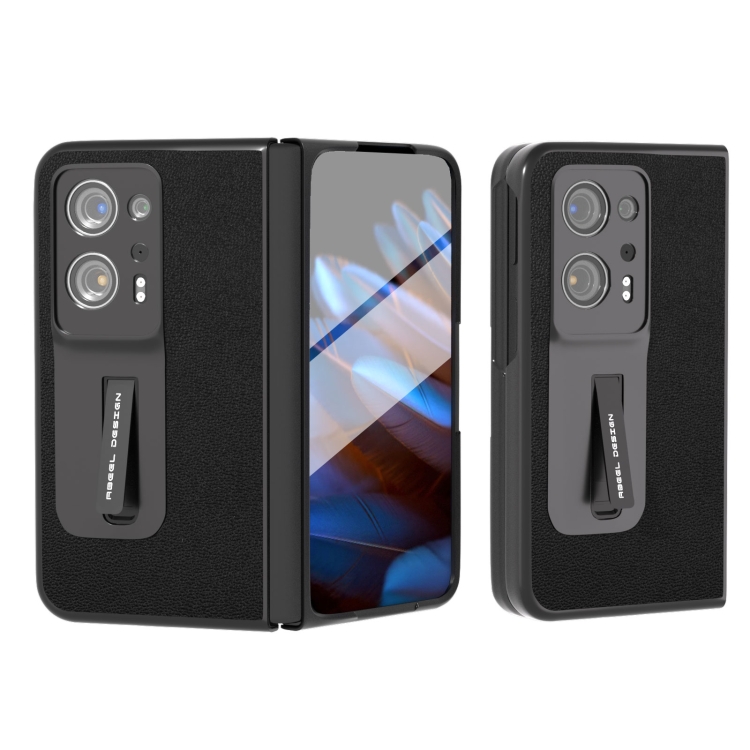 

For OPPO Find N2 Integrated Genuine Leather Luolai Series Phone Case with Holder(Black)