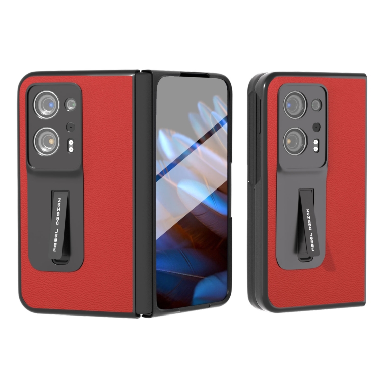 

For OPPO Find N2 Integrated Genuine Leather Luolai Series Phone Case with Holder(Red)