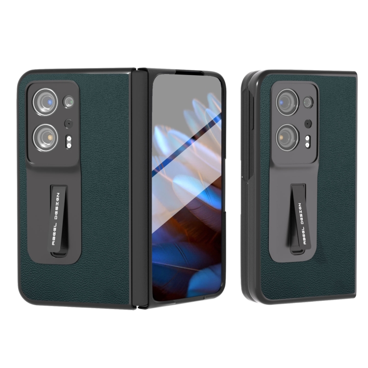 

For OPPO Find N2 Integrated Genuine Leather Luolai Series Phone Case with Holder(Dark Green)