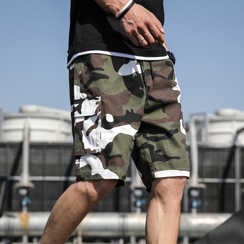 

Summer Men Thin and Loose Fitting Casual Beach Shorts, Size:XXXXXXXL(9033-Green White Camo)