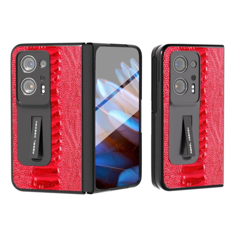 

For OPPO Find N2 Integrated Genuine Leather Weilai Series Phone Case with Holder(Red)