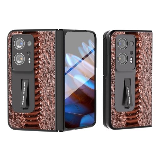 

For OPPO Find N2 Integrated Genuine Leather Weilai Series Phone Case with Holder(Coffee)