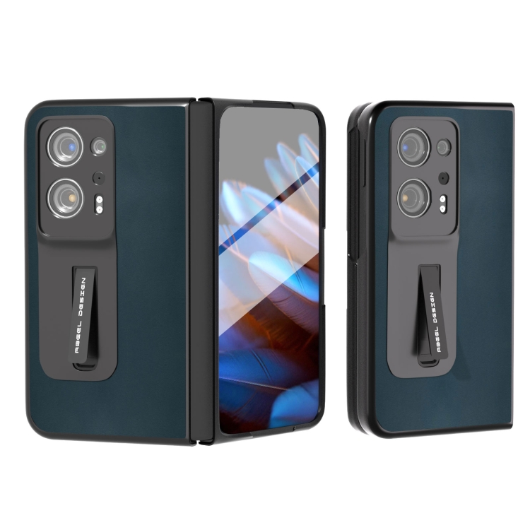 

For OPPO Find N2 Integrated Genuine Leather Xiaoya Series Phone Case with Holder(Dark Green)