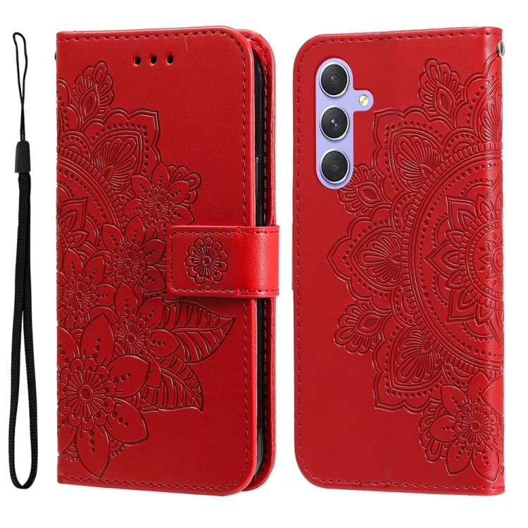 

For Samsung Galaxy M54 5G 7-petal Flowers Embossing Leather Phone Case(Red)