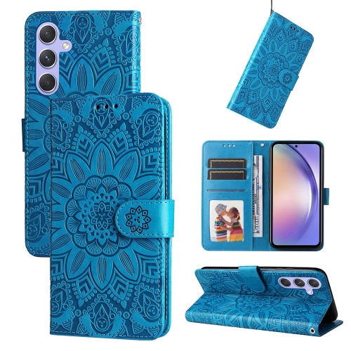 

For Samsung Galaxy M54 5G Embossed Sunflower Leather Phone Case(Blue)