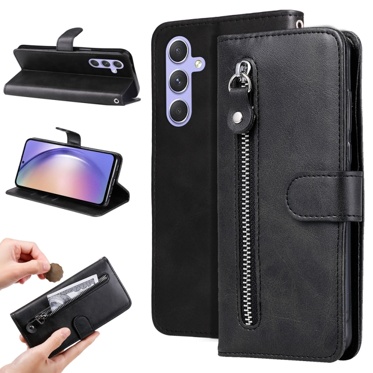 

For Samsung Galaxy M54 5G Calf Texture Zipper Leather Phone Case(Black)