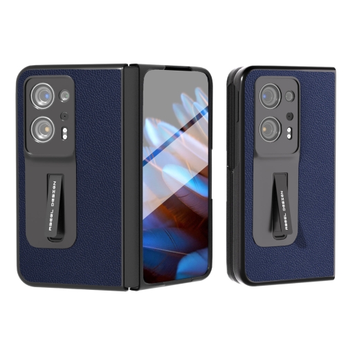 

For OPPO Find N2 ABEEL Integrated Black Edge Genuine Leather Mino Phone Case with Holder(Royal Blue)