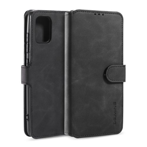For Samsung Galaxy A41 (EU Version) DG.MING Retro Oil Side Horizontal Flip Case with Holder & Card Slots & Wallet(Black)