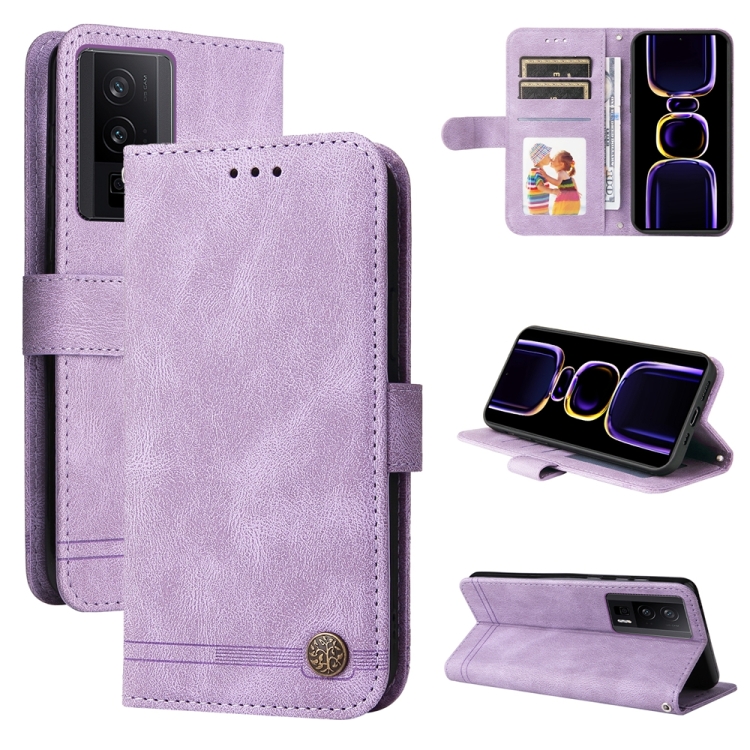 

For Xiaomi Redmi K60 / K60 Pro Skin Feel Life Tree Metal Button Leather Phone Case(Purple)