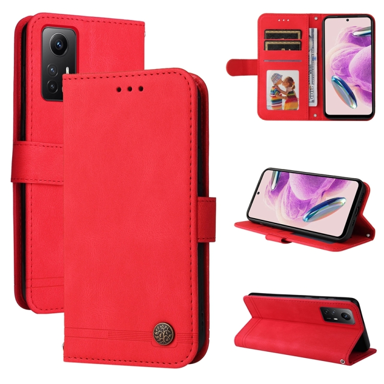 

For Xiaomi Redmi Note 12S 4G Skin Feel Life Tree Metal Button Leather Phone Case(Red)