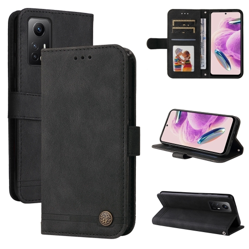 

For Xiaomi Redmi Note 12S 4G Skin Feel Life Tree Metal Button Leather Phone Case(Black)