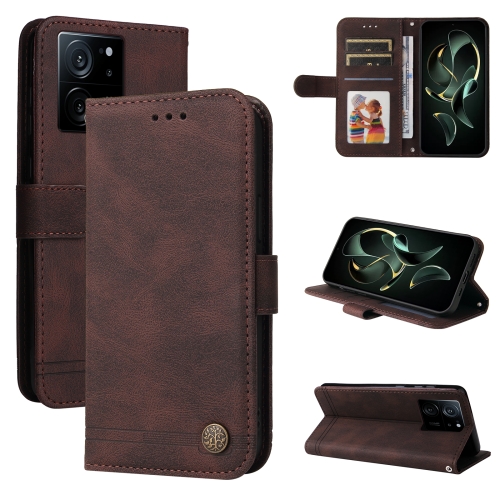 

For Xiaomi 13T / Redmi K60 Ultra Skin Feel Life Tree Metal Button Leather Phone Case(Brown)