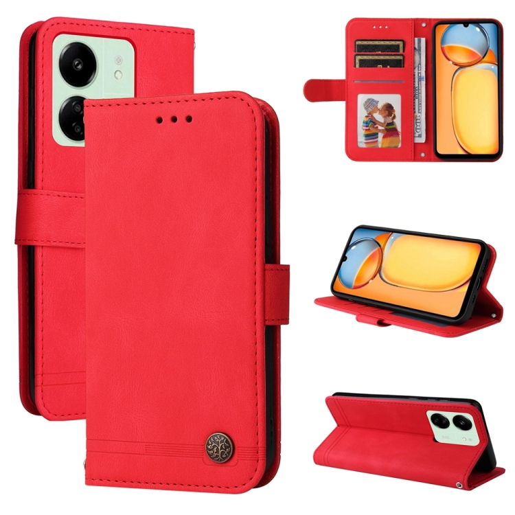 

For Xiaomi Redmi 13C 4G Skin Feel Life Tree Metal Button Leather Phone Case(Red)