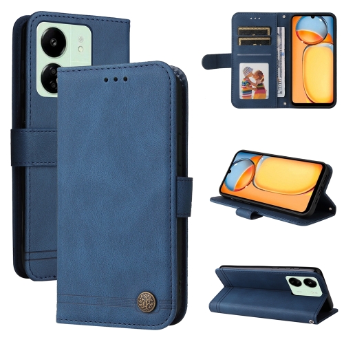 

For Xiaomi Redmi 13C 4G Skin Feel Life Tree Metal Button Leather Phone Case(Blue)