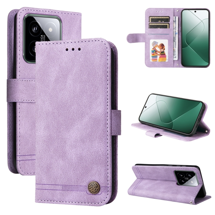 

For Xiaomi 14 Skin Feel Life Tree Metal Button Leather Phone Case(Purple)