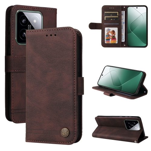 

For Xiaomi 14 Skin Feel Life Tree Metal Button Leather Phone Case(Brown)